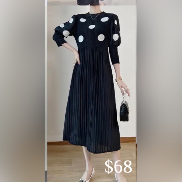 Dotted Pleated Dress - Picture 3 of 4